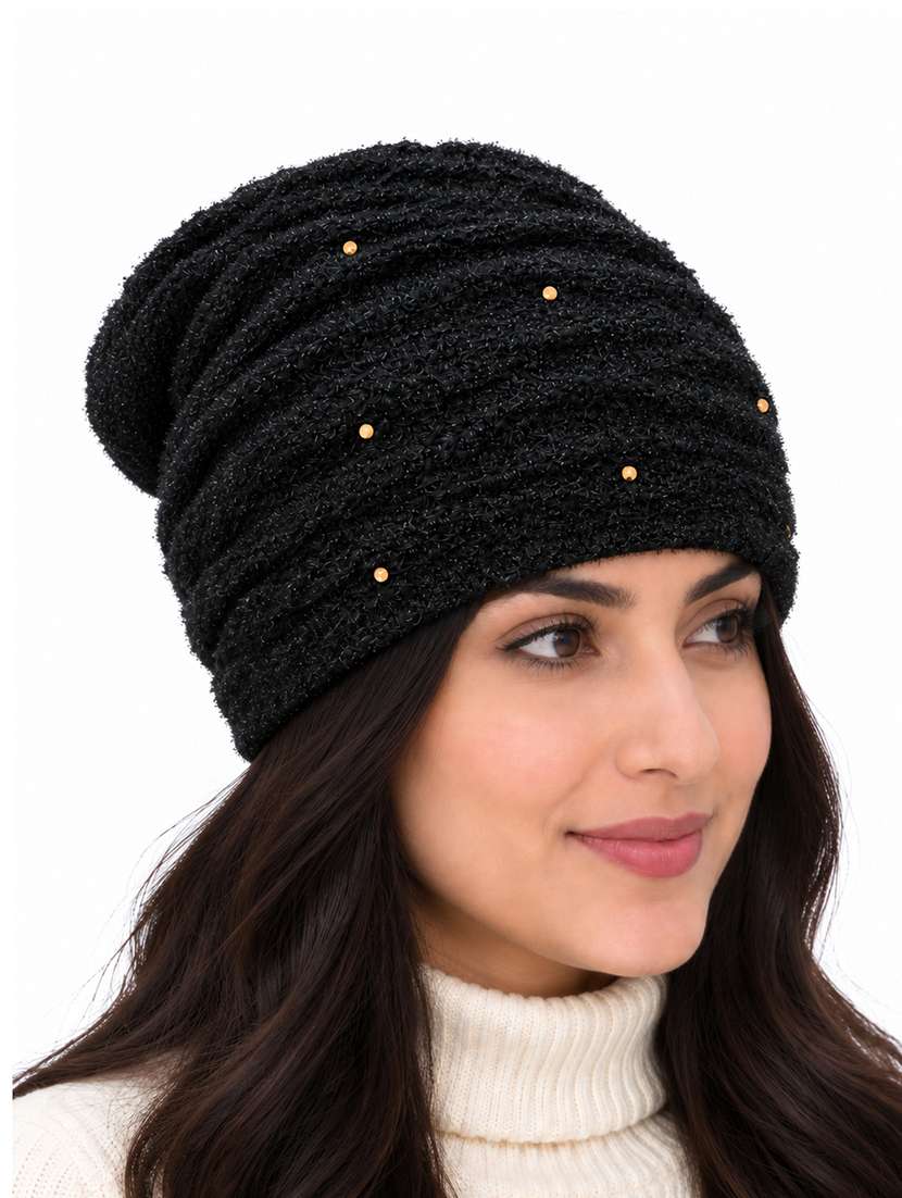 Women Self Design Winter Beanie Cap - 22743404 -  Standard Image - 1