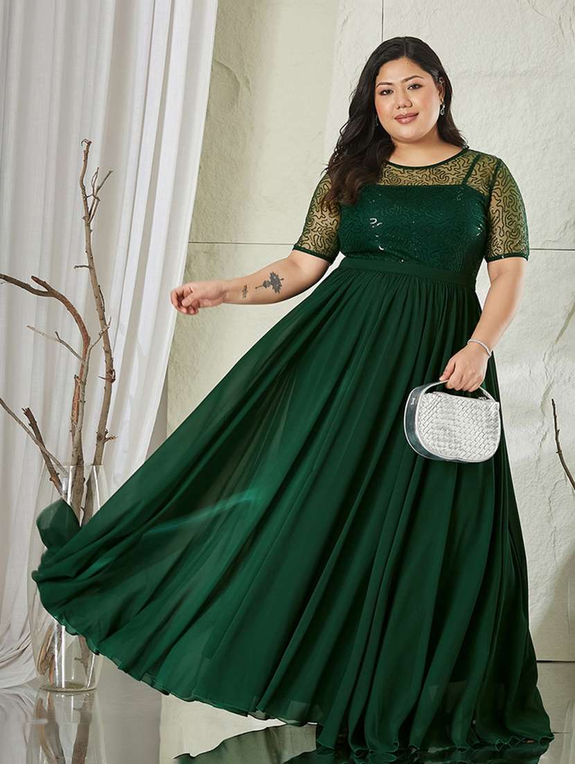 women embroidered short sleeves fit and flare gown