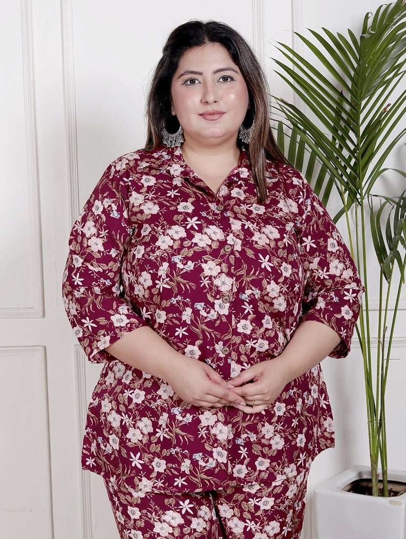 Women Plus Size Printed Three Quarter Sleeve Ethnic Co-ord Set - 22743534 -  Standard Image - 1