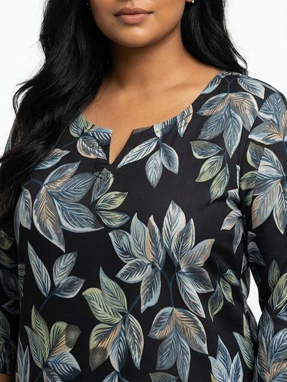 Women Printed Three Quarter Sleeves Straight Kurta - 22743594 -  Standard Image - 1