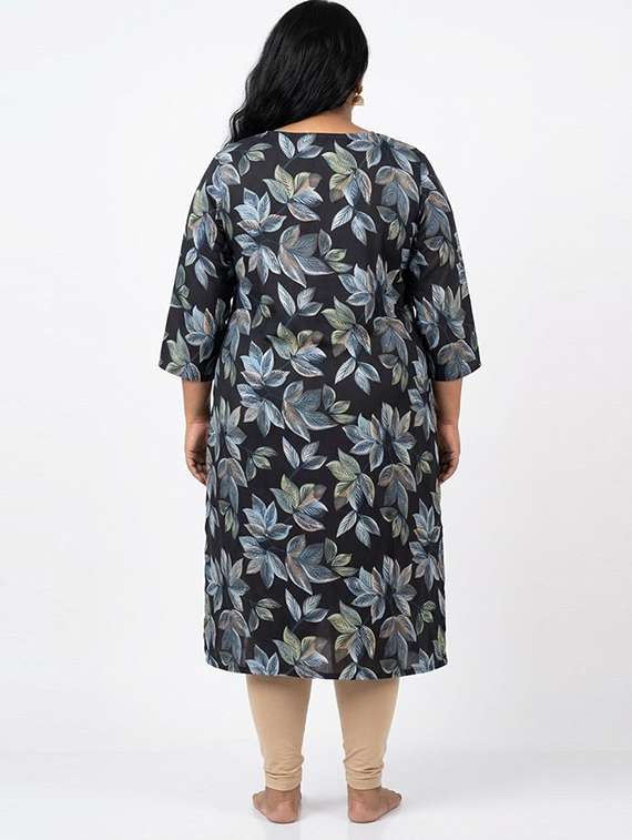 Women Printed Three Quarter Sleeves Straight Kurta - 22743594 -  Standard Image - 4