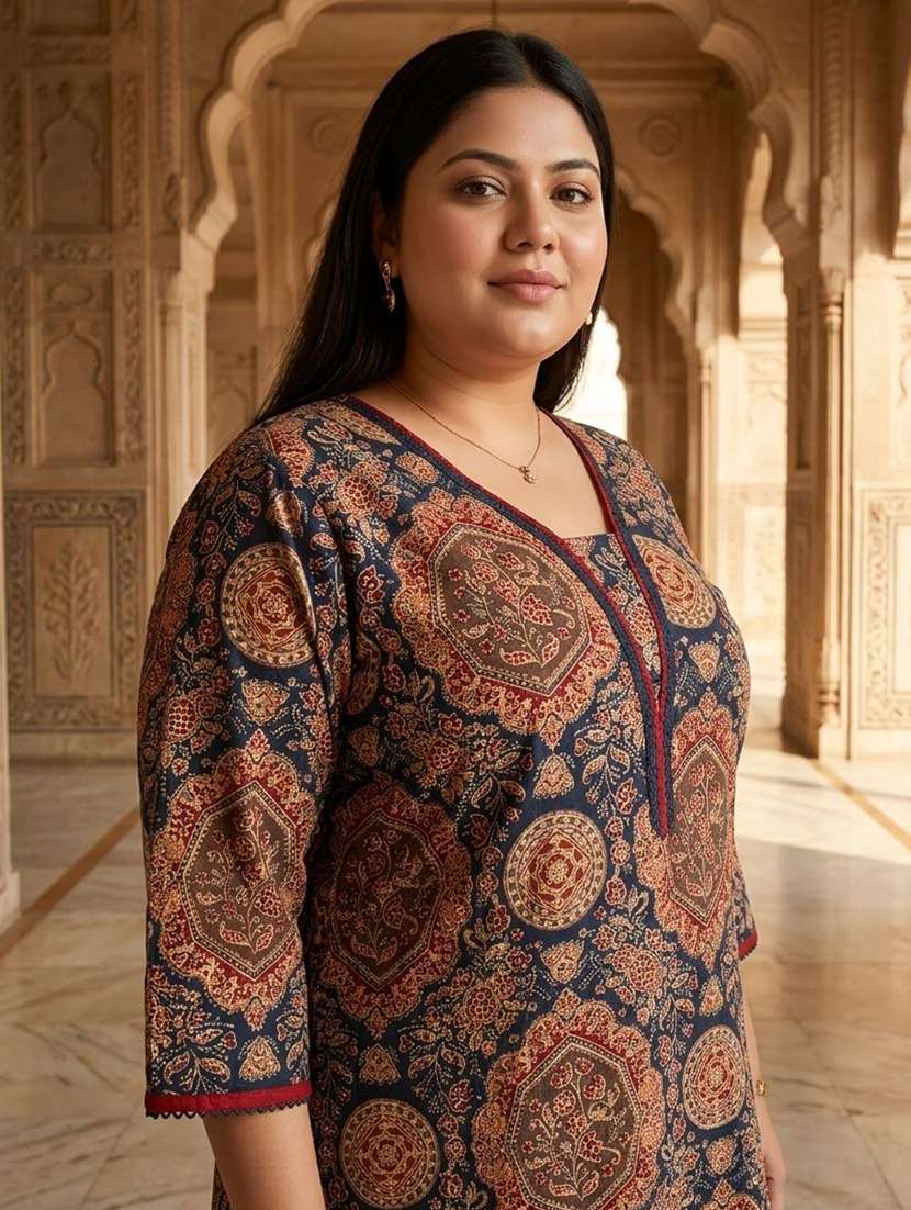 Women Printed Three Quarter Sleeves Straight Kurta - 22743633 -  Standard Image - 1