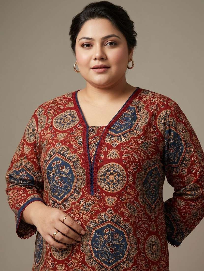 Women Printed Three Quarter Sleeves Straight Kurta - 22743636 -  Standard Image - 1
