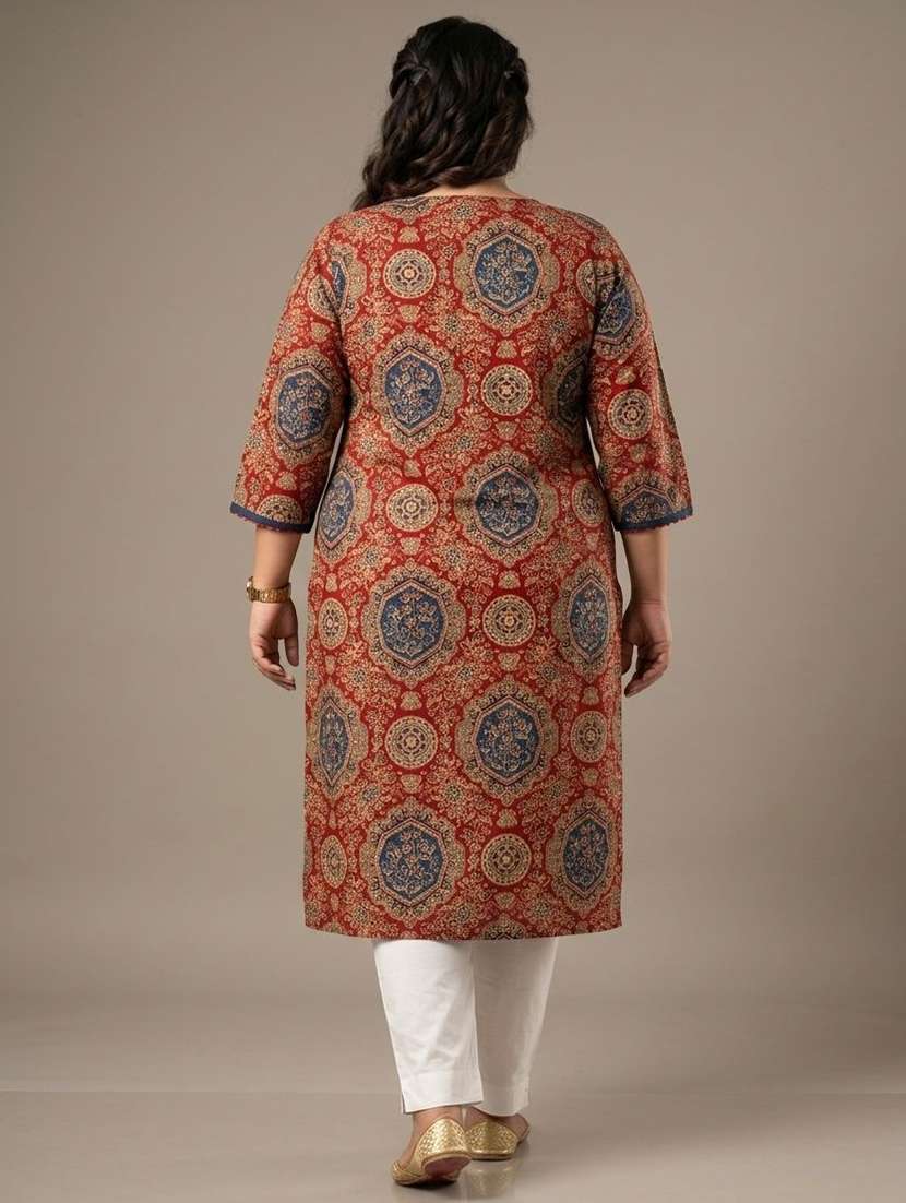 Women Printed Three Quarter Sleeves Straight Kurta - 22743636 -  Standard Image - 4