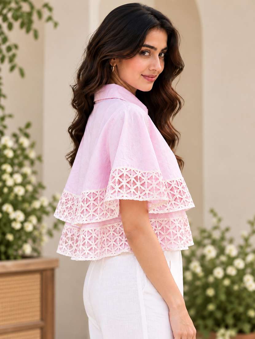 Women Solid Cape Sleeves Layered Top - 22743989 -  Standard Image - 1