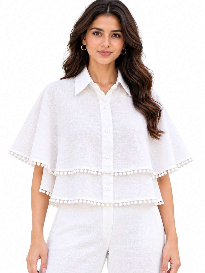 women solid cape sleeves layered top