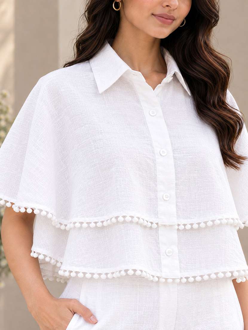 Women Solid Cape Sleeves Layered Top - 22743990 -  Standard Image - 1
