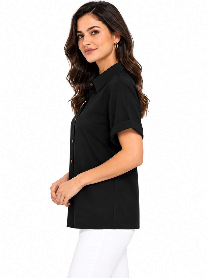 Women Solid Short Sleeves Regular Shirt - 22744005 -  Standard Image - 1
