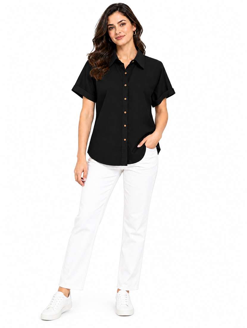 Women Solid Short Sleeves Regular Shirt - 22744005 -  Standard Image - 4