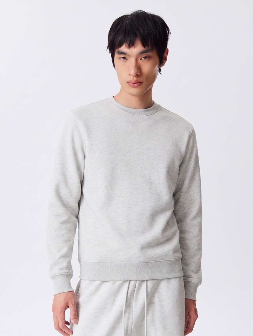 Men Melange Long Sleeve Regular Fit Sweatshirt - 22744135 -  Standard Image - 1