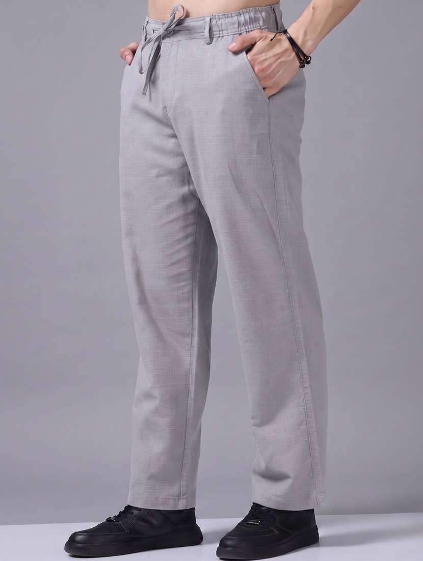 Men Solid Mid Rise Flat Front Casual Trouser - 22744156 -  Standard Image - 1