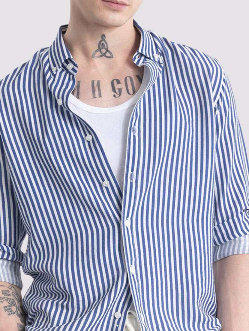 Men Striped Long Sleeve Slim Fit Casual Shirt - 22744244 -  Standard Image - 1