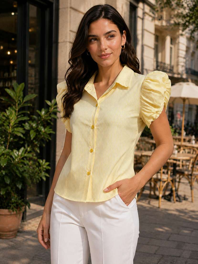 Women Striped Puff Sleeves Regular Top - 22744388 -  Standard Image - 1