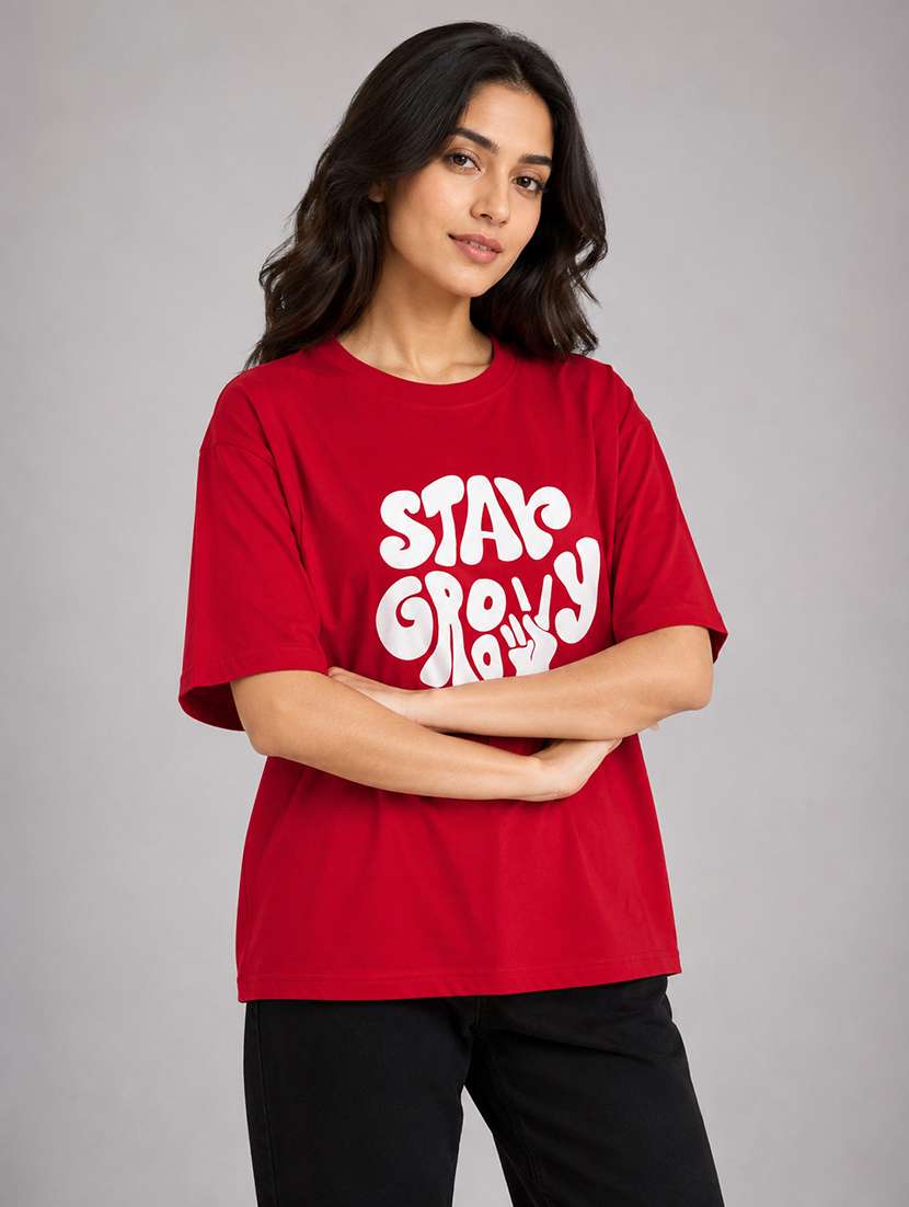 Women Typographic Short Sleeves Oversized T-shirt - 22744391 -  Standard Image - 1