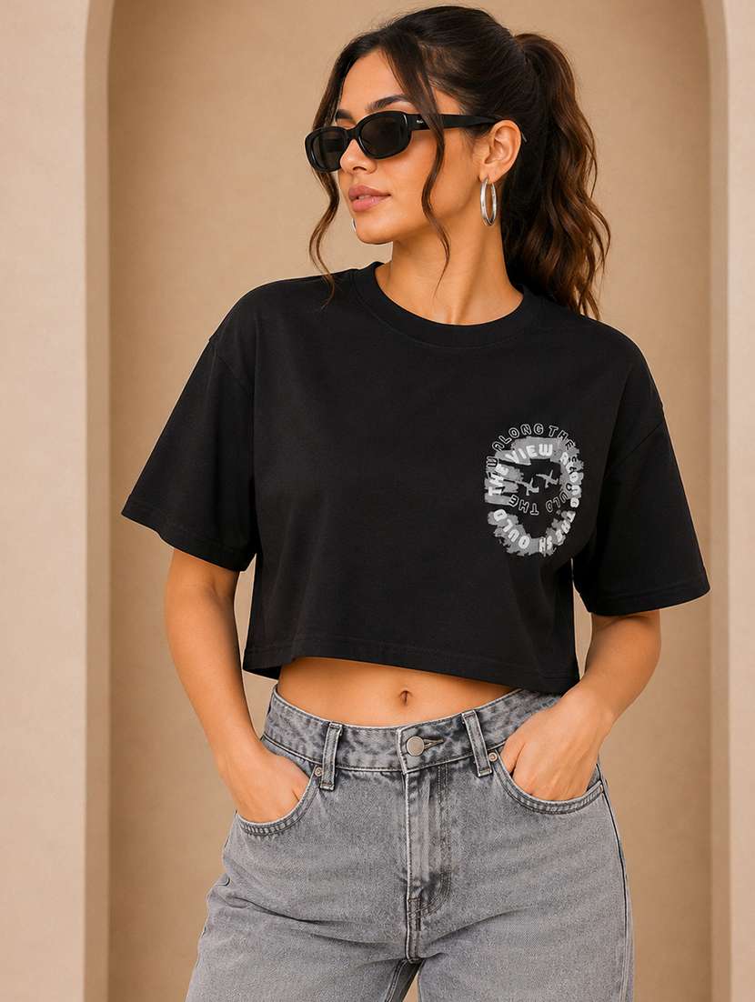Women Printed Short Sleeves Crop T-shirt - 22744395 -  Standard Image - 1