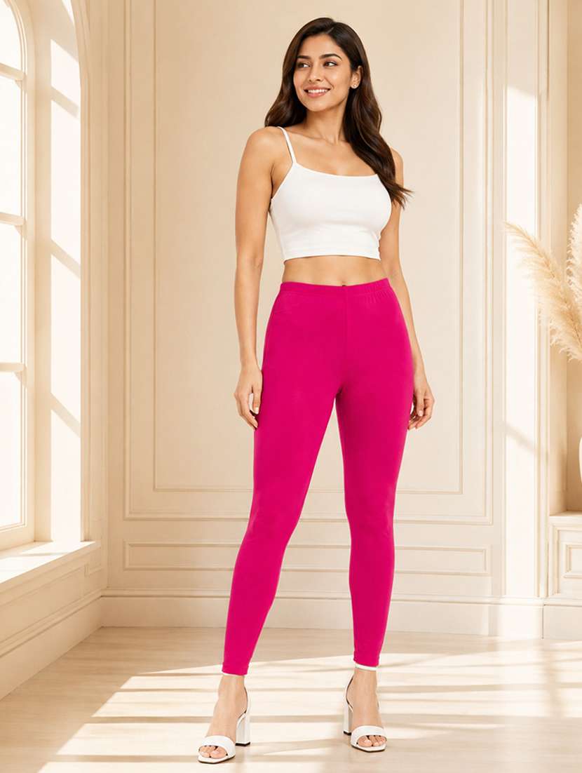 Women Solid Mid Rise Ankle Length Leggings - 22744402 -  Standard Image - 4