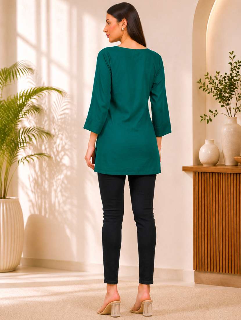 Women Embroidered Three Quarter Sleeves Straight Kurti - 22744428 -  Standard Image - 6
