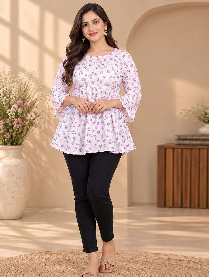 Women Printed Three Quarter Sleeves Flared Kurti - 22744431 -  Standard Image - 1