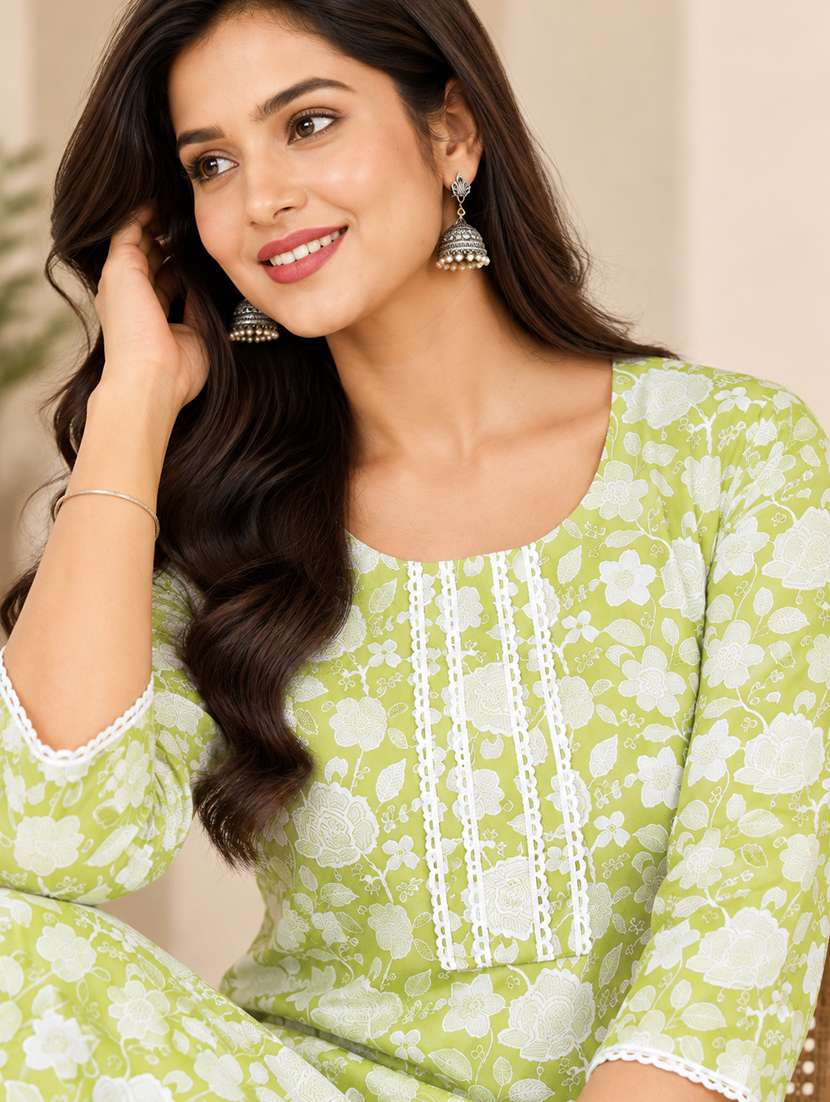 Women Printed Three Quarter Sleeves Straight Kurta - 22744435 -  Standard Image - 1