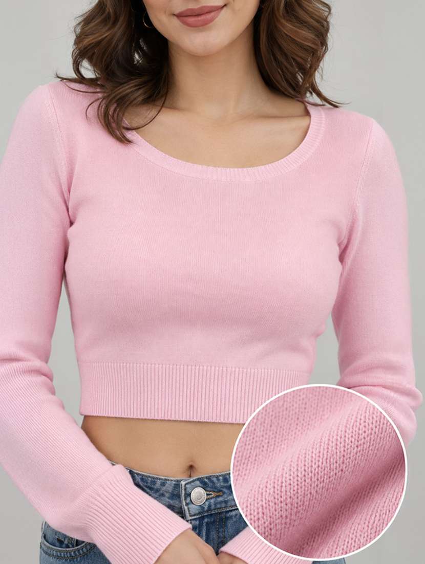 Women Solid Long Sleeves Crop Top - 22745150 -  Standard Image - 1
