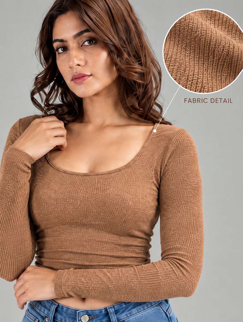 Women Solid Long Sleeves Crop Top - 22745156 -  Standard Image - 1
