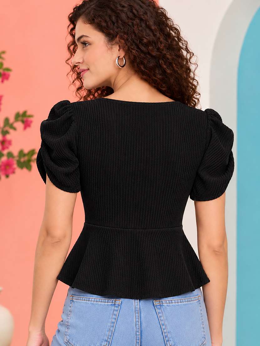 Women Self Design Puff Sleeves Peplum Top - 22745199 -  Standard Image - 4