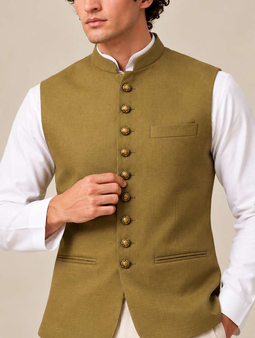 Men Solid Sleeveless Nehru Jacket - 22745498 -  Standard Image - 1