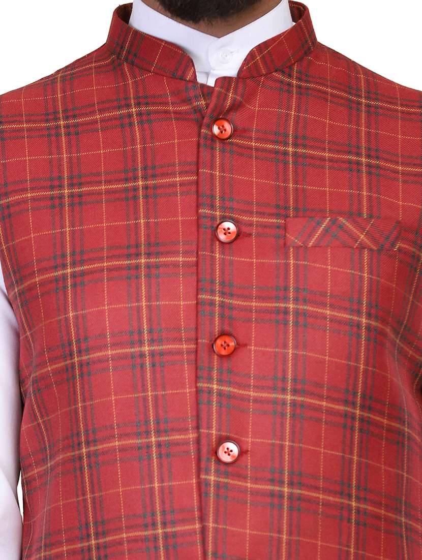 Men Checkered Sleeveless Regular Fit Nehru Jacket - 22745529 -  Standard Image - 1