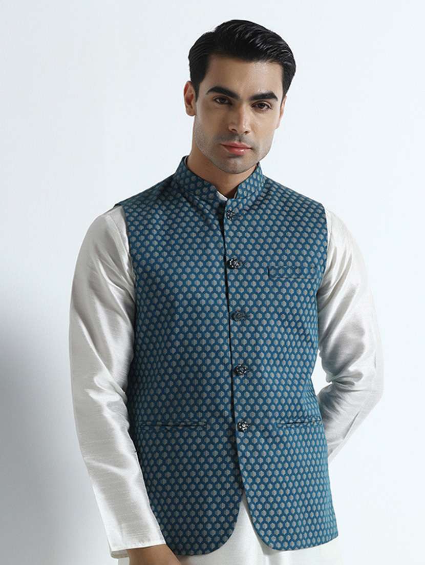 Men Geometric Sleeveless Regular Fit Nehru Jacket - 22745547 -  Standard Image - 1