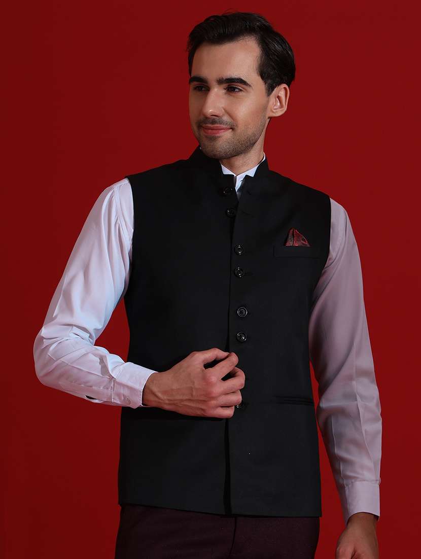 Men Solid Sleeveless Regular Fit Nehru Jacket - 22745572 -  Standard Image - 1