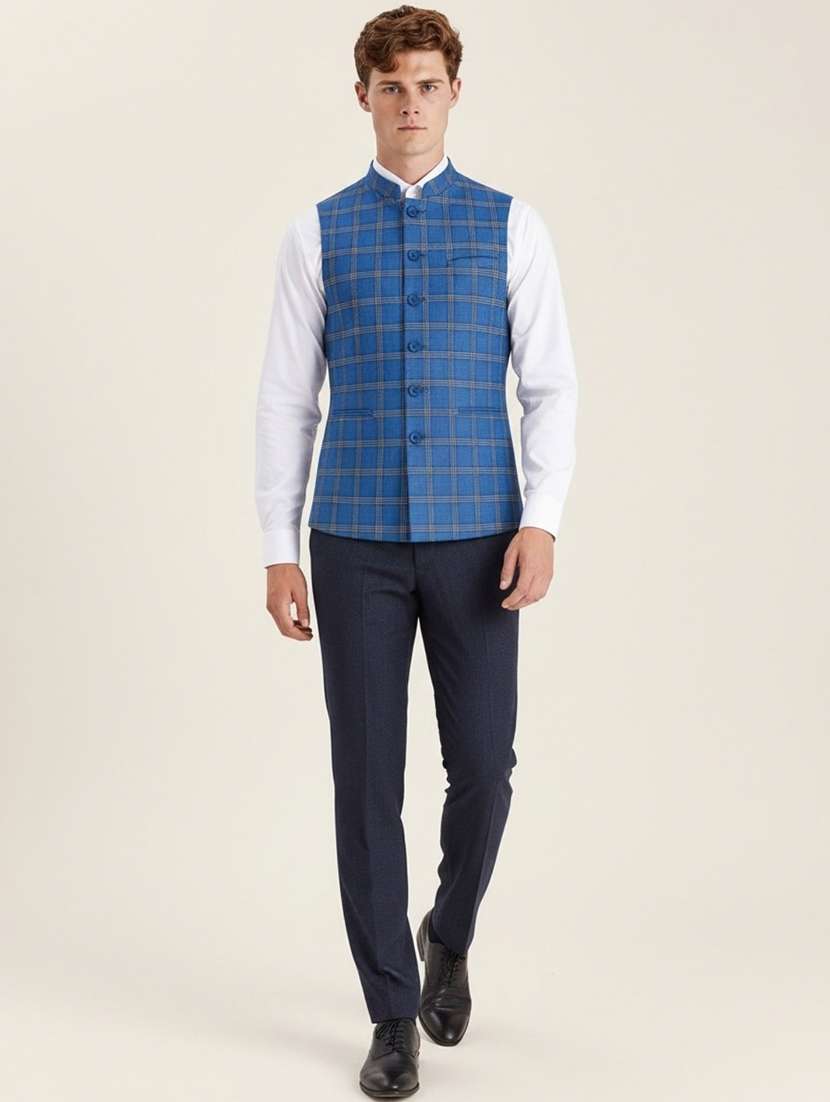 Men Checkered Sleeveless Nehru Jacket - 22745578 -  Standard Image - 4