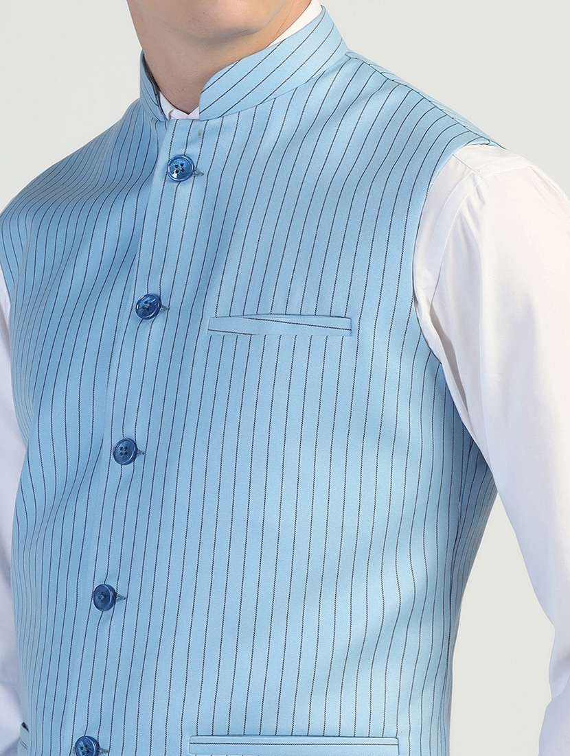 Men Striped Sleeveless Nehru Jacket - 22745579 -  Standard Image - 1