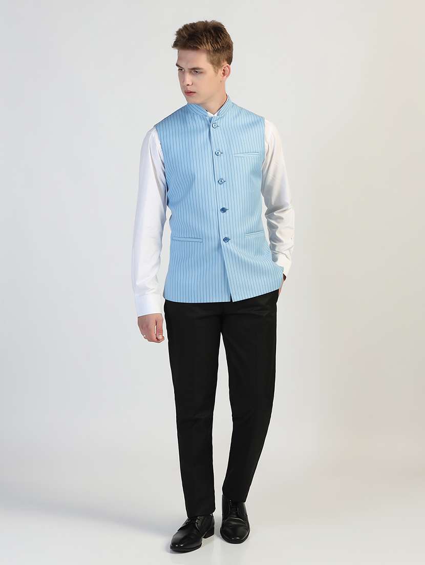 Men Striped Sleeveless Nehru Jacket - 22745579 -  Standard Image - 6