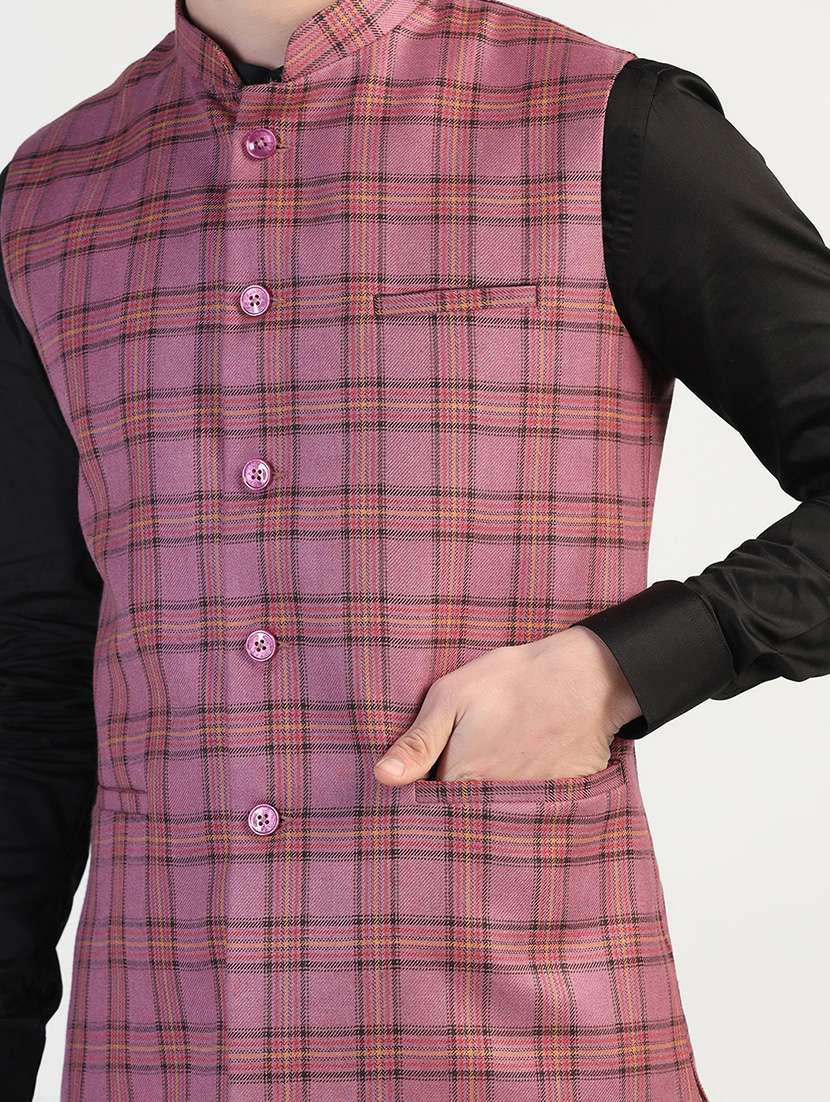 Men Checkered Sleeveless Nehru Jacket - 22745583 -  Standard Image - 1