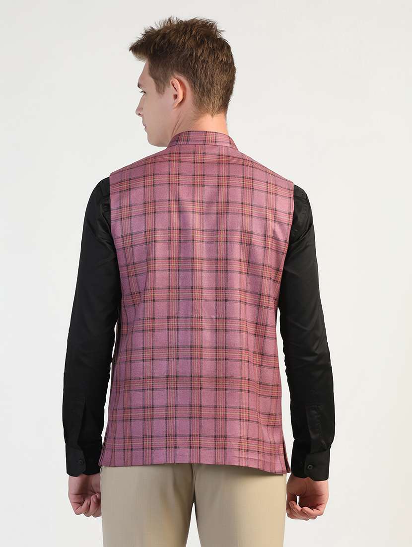 Men Checkered Sleeveless Nehru Jacket - 22745583 -  Standard Image - 4