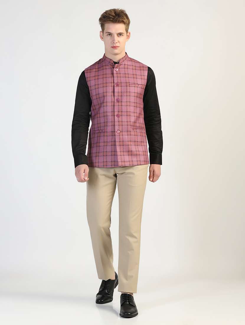 Men Checkered Sleeveless Nehru Jacket - 22745583 -  Standard Image - 6