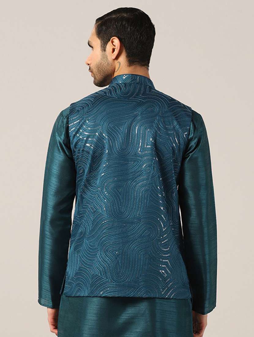 Men Solid With Work Mandarin Neck Regular Fit Nehru Jacket - 22745587 -  Standard Image - 4