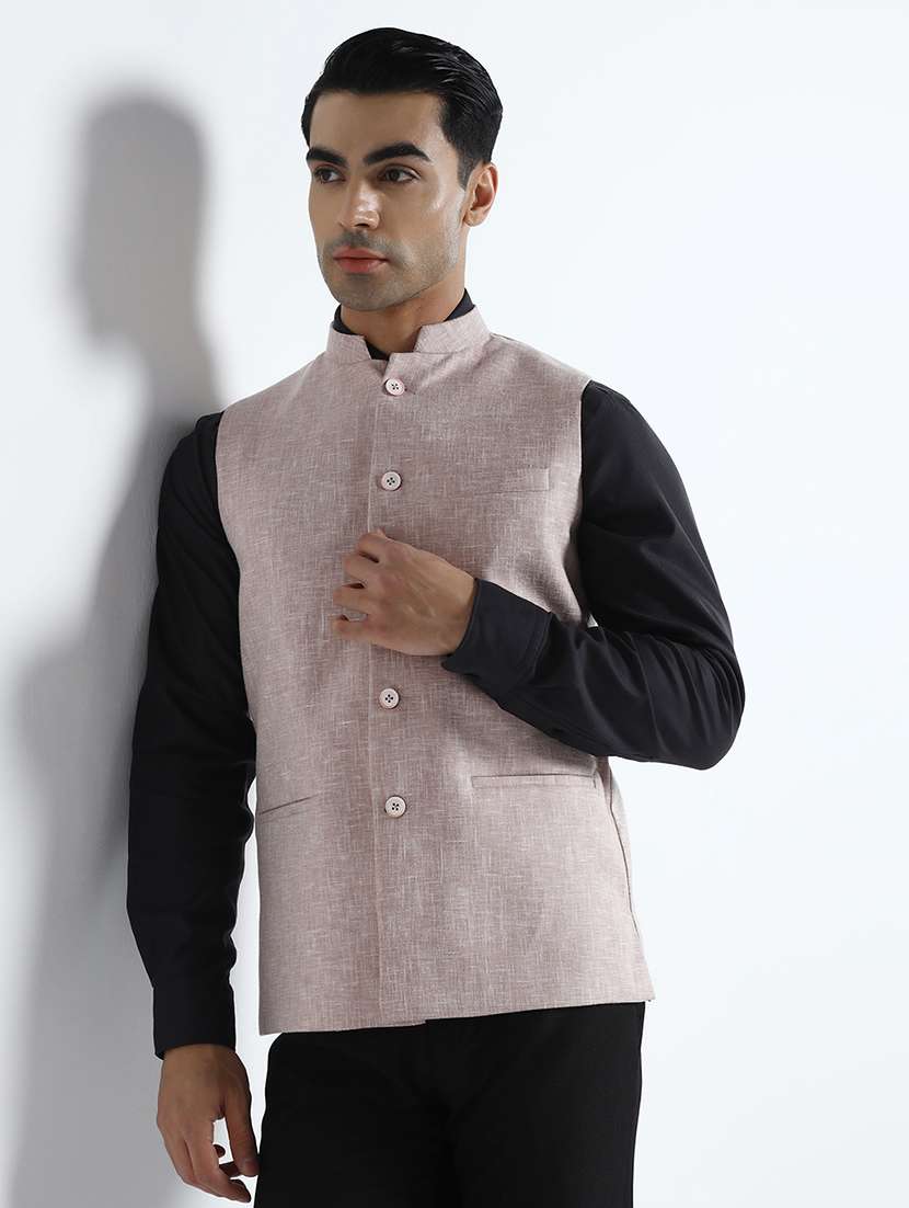 Men Self Design Sleeveless Regular Fit Nehru Jacket - 22745591 -  Standard Image - 1