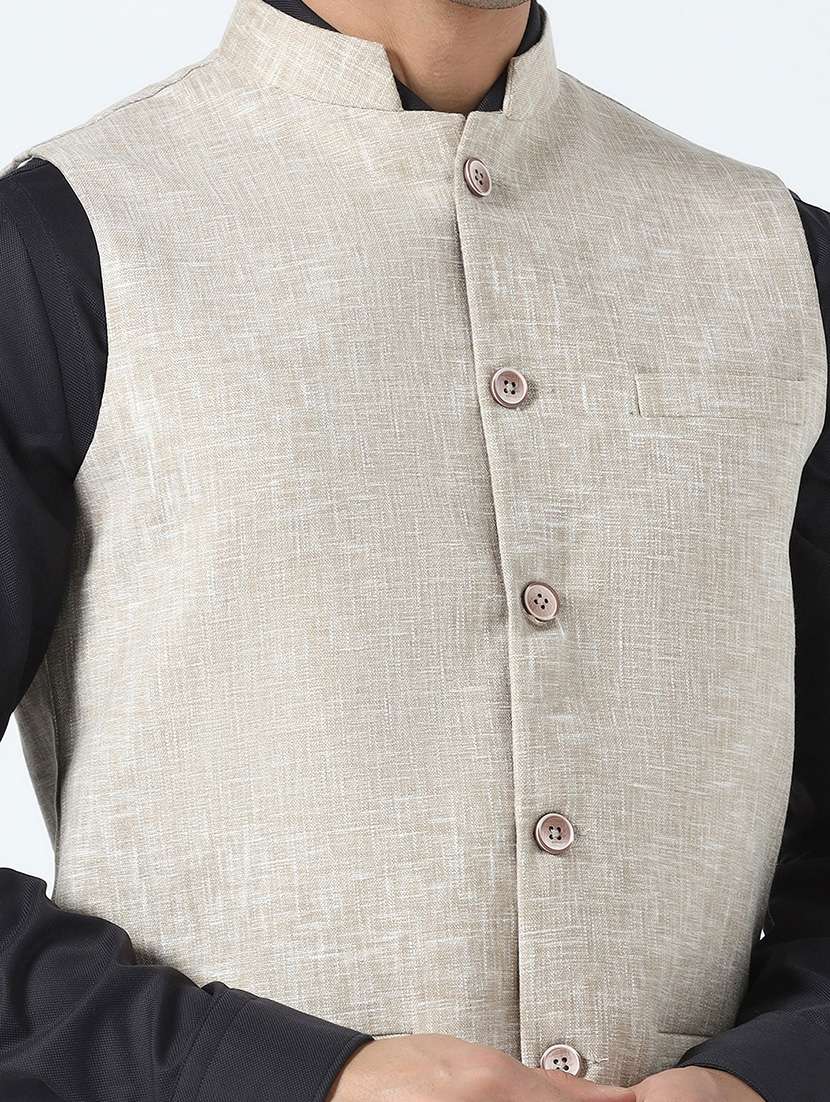 Men Self Design Sleeveless Regular Fit Nehru Jacket - 22745592 -  Standard Image - 1