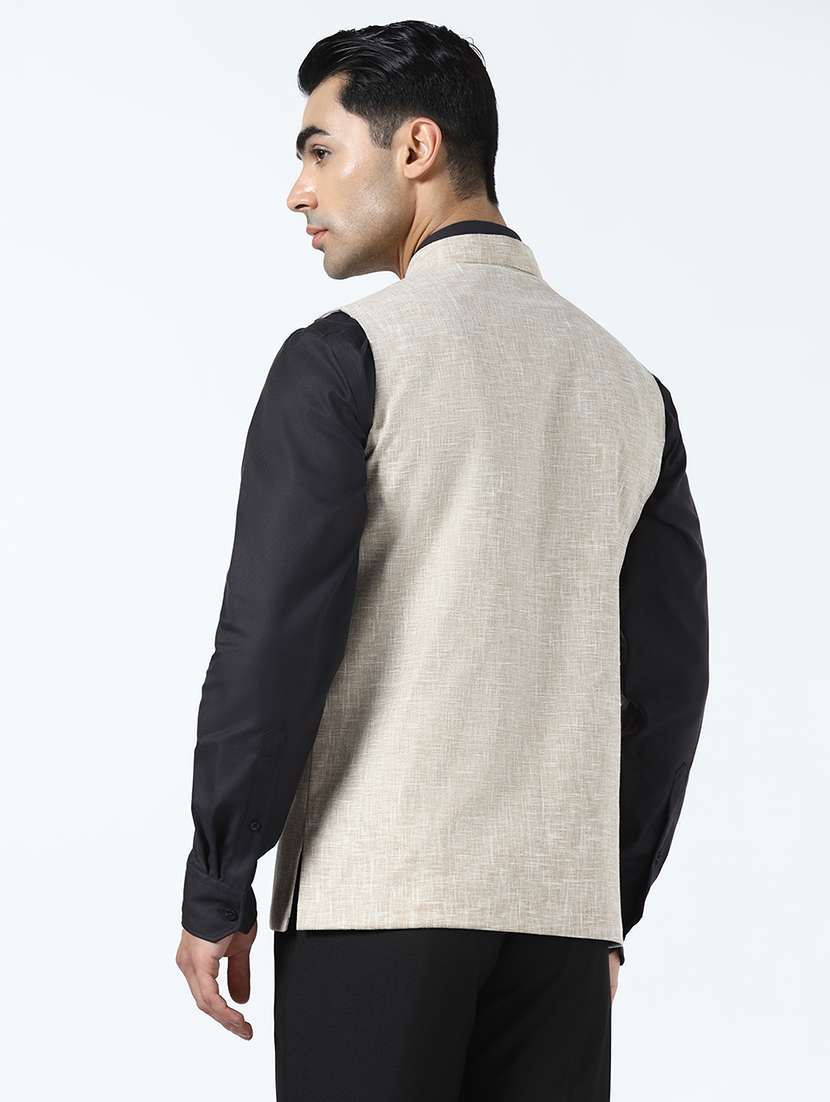 Men Self Design Sleeveless Regular Fit Nehru Jacket - 22745592 -  Standard Image - 4