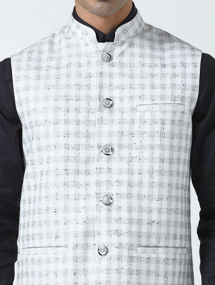 Men Checkered Mandarin Neck Regular Fit Nehru Jacket - 22745597 -  Standard Image - 1