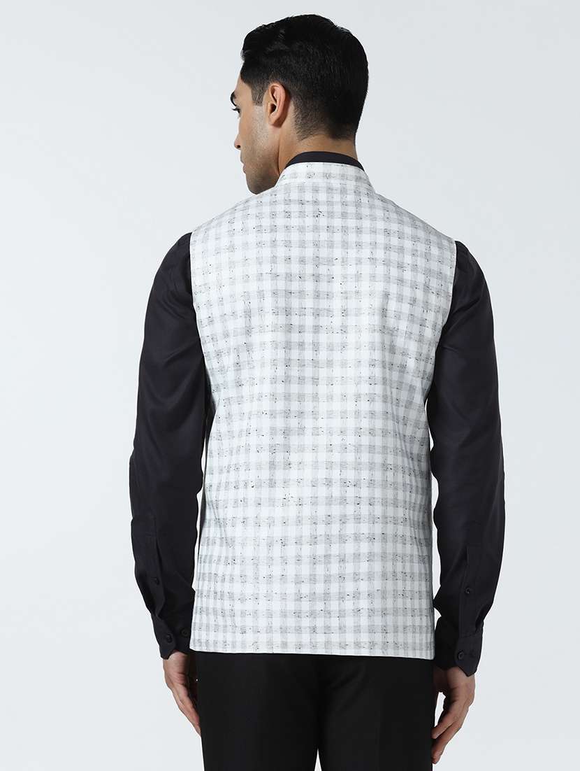 Men Checkered Mandarin Neck Regular Fit Nehru Jacket - 22745597 -  Standard Image - 4