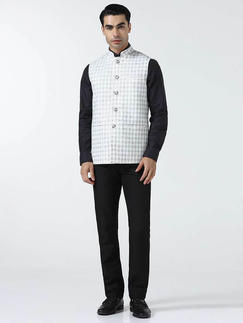 Men Checkered Mandarin Neck Regular Fit Nehru Jacket - 22745597 -  Standard Image - 6