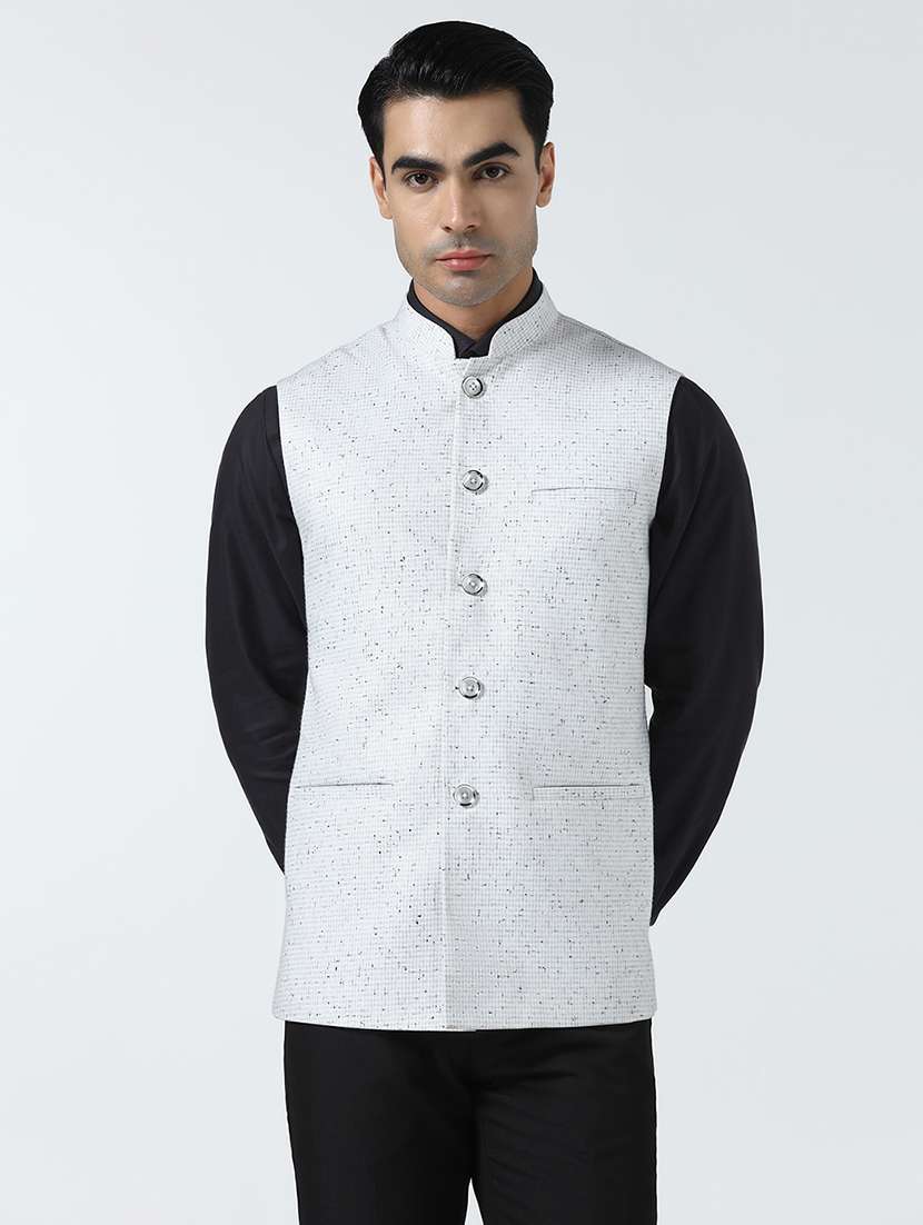 Men Checkered Mandarin Neck Regular Fit Nehru Jacket - 22745598 -  Standard Image - 1