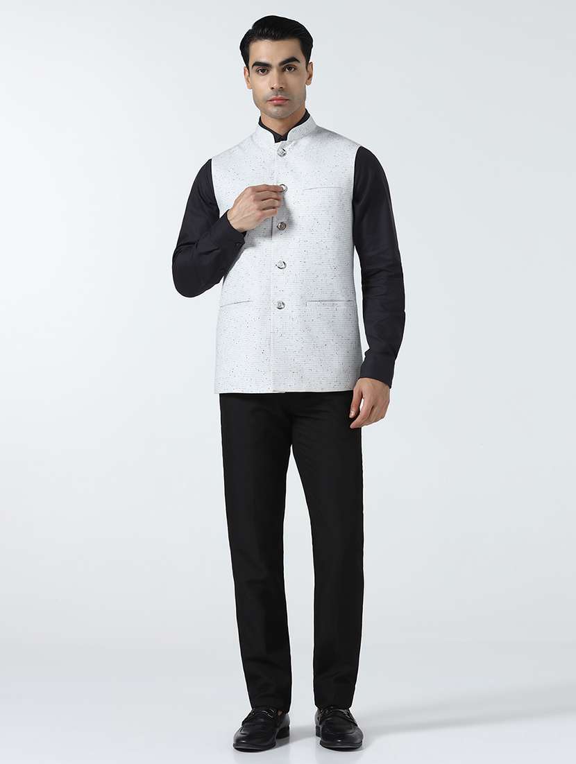 Men Checkered Mandarin Neck Regular Fit Nehru Jacket - 22745598 -  Standard Image - 4