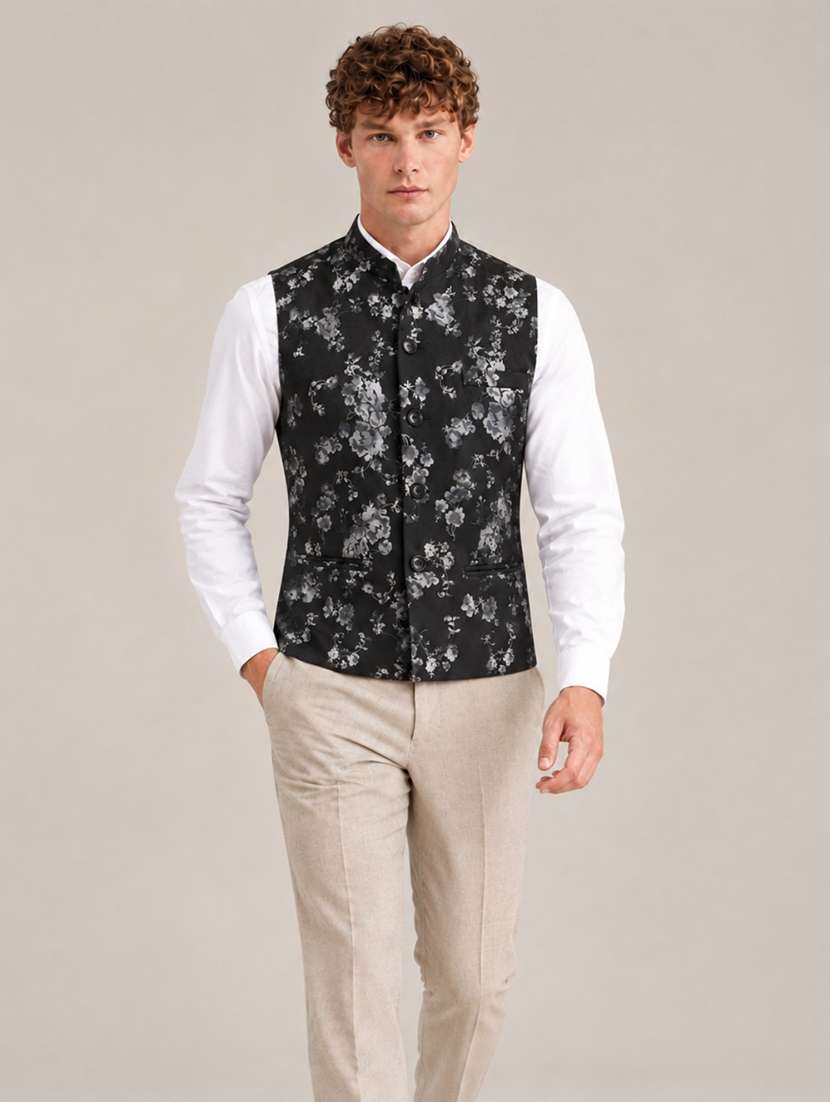 Men Floral Sleeveless Regular Fit Nehru Jacket - 22745602 -  Standard Image - 1