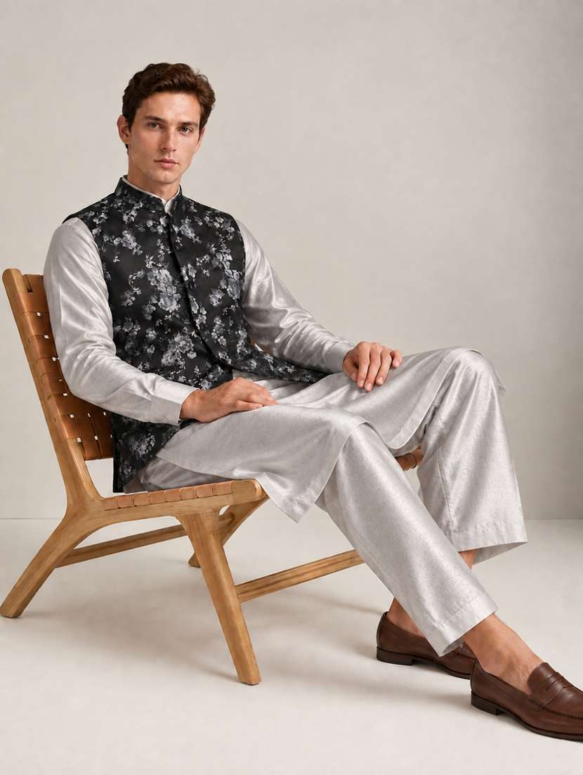 Men Floral Sleeveless Regular Fit Nehru Jacket - 22745602 -  Standard Image - 4