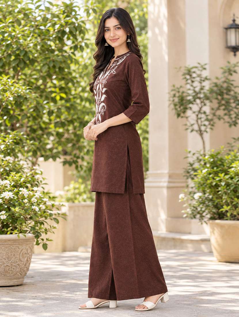 Women Embroidered Three Quarter Sleeves Kurta Palazzo Set - 22746719 -  Standard Image - 1