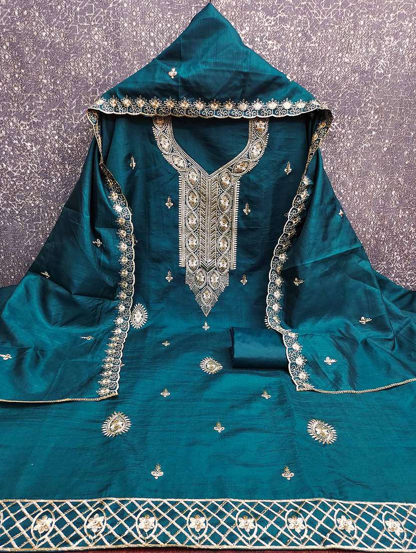 Women Solid With Work Unstitched Suit Set - 22746964 -  Standard Image - 1