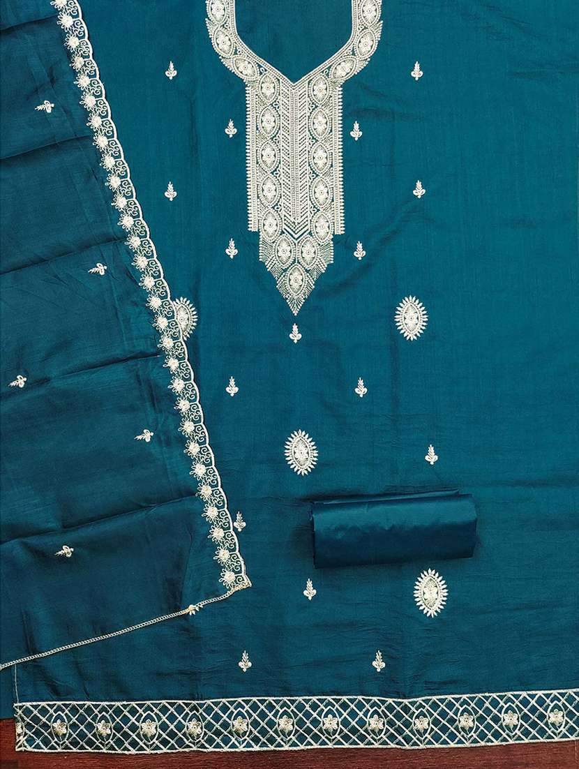Women Solid With Work Unstitched Suit Set - 22746964 -  Standard Image - 4
